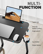 SAIJI TV Tray Table - Heavy Duty Extra Large TV Trays, Upgraded Dinner Trays for Eating on Couch, Tilt & Height Adjustable Snack Table Laptop Desk for Sofa, Bedside and Recliner - color: Black