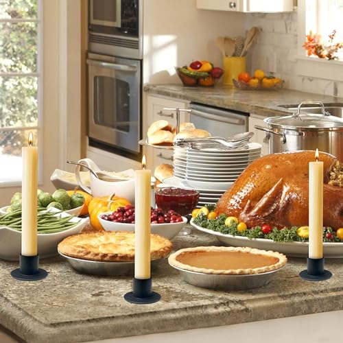 2 Pcs Black Iron Candle Holder with 2 Pcs Double Sided Tape for Dinning, Taper Candles, Wedding and Party Decoration (Black)
