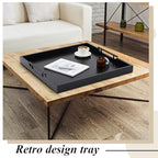 Remagr 24'' Square Extra Large Ottoman Tray, Wood Serving Tray with 4 Coasters and Metal Handles Decorative Coffee Table Platter for Living Room Sofa Food Tea Server Housewarming Home Gift(Black)