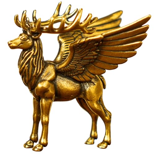 CHOVY Winged Brass Elk Statue - 100% Solid Handcrafted Lost-Wax Cast Sculpture, Nordic Mythical Creature Art, Steampunk Winged Beast Decor, Premium Home Collectible, Unique Gift for Mythology Lovers - style: Flying Deer