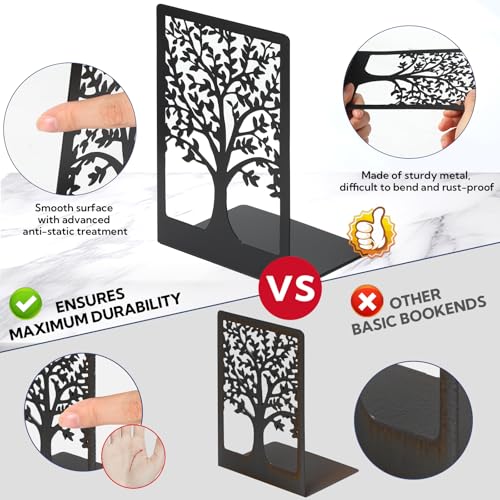 20 Pieces Book Ends for Shelves Heavy Duty Bookends Non-Skid Metal Book Holders Black Tree Design Modern Bookends for Shelves Office Home Decorative Book Stopper for Books CD(10 Pair)
