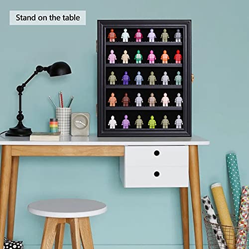 VERANI Minifigures Miniature Display Case Collectibles Display Box Wall Mount Figure Display Curio Cabinet with Lockable Anti Dust Door for Small Objects Lockable Removable Shelves - Small Black - size: Small-Black