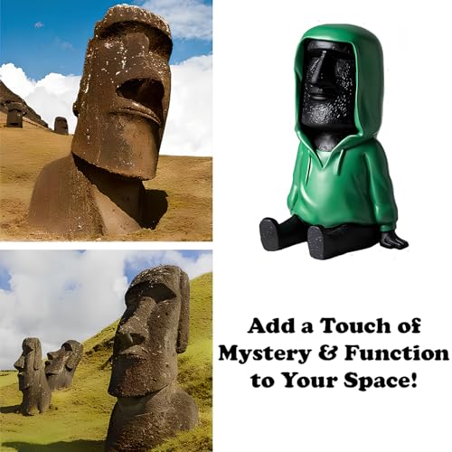 Easter Island Moai Statue Decor,Resin Imitation Stone Statue Figurine Sculpture,Pen Holder, Mobile Phone Holder,Decor Desktop,Bookshelf,Tabletop,Black (Black) - color: Black