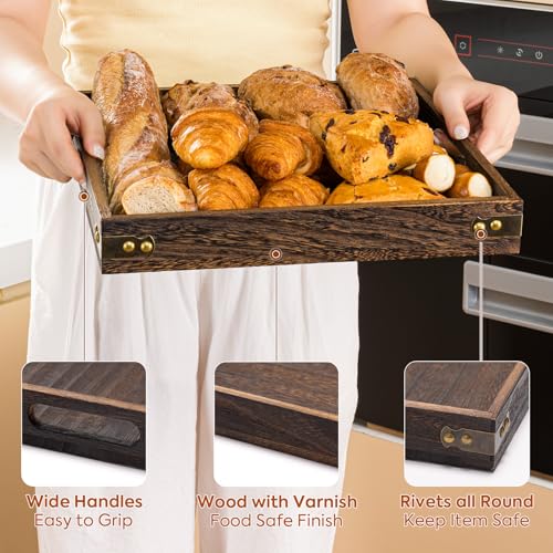 Yangbaga Serving Tray with Handles,13"*13"Wood Decorative Tray for Living Room,Modern Coffee Table Tray,Square Large Serving Platters for Home Decor,Ottoman,Bed,Kitchen,Bathroom, Breakfast,Bar - size: 13" x 13" x 1.8"