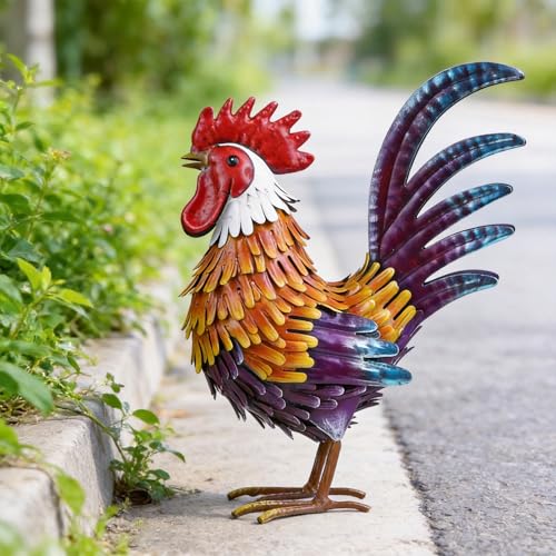 Shorayn Rooster Garden Statue Metal Chicken Yard Art Decor Outdoor Sculpture Figurines