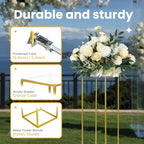 YALLOVE 2 Pack 23.75 Inch Gold Wedding Flower Stand Metal Vase Column Stand Geometric Centerpiece Vase for Home Party Wedding Decorations, Rectangular Flower Display Rack - size: 23.75 Inch