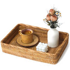 Wicker Storage Tray, Rattan Basket Rectangular for Bathroom Living Room, Decorative Serving Woven Trays Wicker Baskets for Organizing Home Decor L(15.7" × 11") - style: L (15.7" × 11")