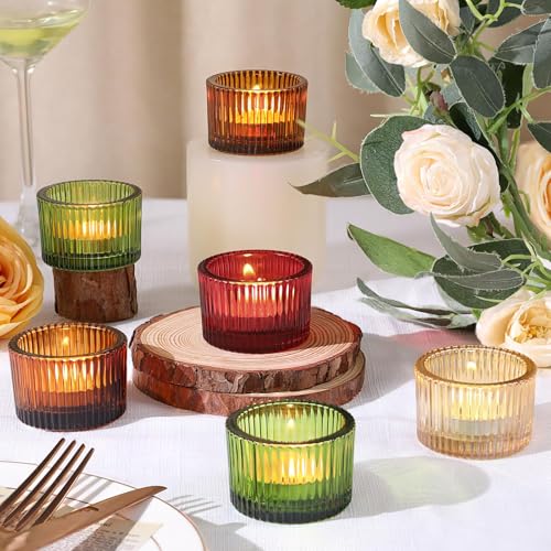 HAVITI 24 Pack Tealight Candle Holders, Multicolor Votive Tea Light Candle Holder Glass for Gold Centerpieces Fall Wedding Table Decor Home Decor - color: Multicolor, size: 1.3" x 2"