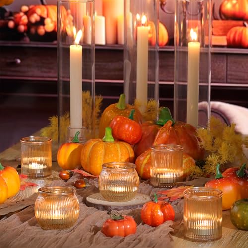 NITIME 48pcs Assorted Gold Votive Candle Holders, Ribbed Tea Lights Candle Holder for Wedding Decor, Glass Candle Holder for Diwali, Table Centerpiece, Party and Holiday Decorations - color: Gold