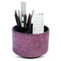 lizimandu Round Leather Art Supply Organizer,Remote Control Holder,360 Degree Spinning,Multi-Functional Pencil Holder,4 Compartments Desktop Stationary Organizer(1-Carved Metal Rose Red) - color: 1-Carved Metal Rose Red