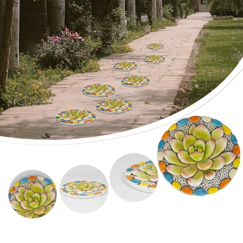 Succulent Pattern Cement Stepping Stones Outdoor - Stepping Stones Pavers for Outside Walkway Stones Multicolored Outdoor Decorative Stone for Garden 0.75 * 10 * 10 Inch - color: Green2