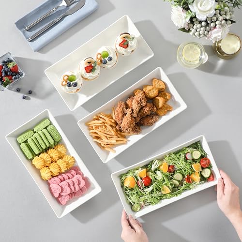 MALACASA Serving Platters Set of 4, Ceramic Serving Platters and Trays for Serving Food, Rectangular Serving Trays for Party, Large Serving Plates, Party Serving Trays and Platters - 12 Inch, White - size: 12 Inch