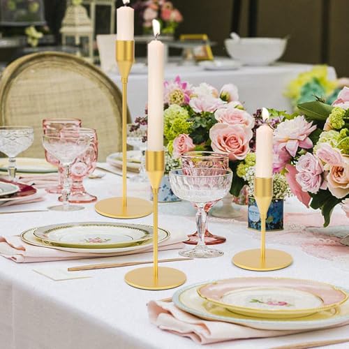 Matte Gold Candle Holders Bulk Painted Gold Metal Candlesticks Fit 0.8 Inch Taper Candles Decorative Metal Candelabra for Wedding Home Holiday Anniversary Party Dinning Table Decors (Set of 48) - size: 48 pcs