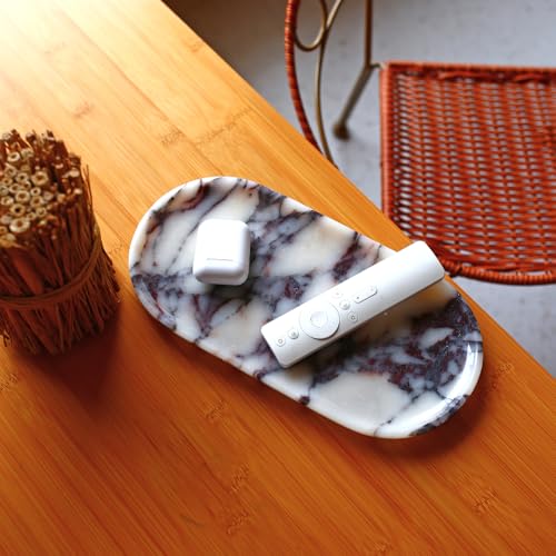 Natural Marble Tray, Coffee Table, Food, Fruit, Paper Cup, Cake Display, Coffee bar, Family Gatherings, Seasonal Holiday Decoration Tray(Viola-oval-11 x5 x0.7) - color: Viola-oval-11"x5"x0.7"