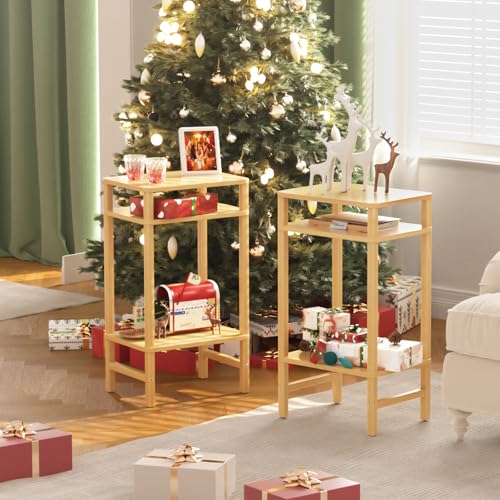 YUFAM Side Table End Table Tall Night Stand 3-Tier for Living Room Bedroom Bathroom Office Furniture Natural - color: Natural, size: 3 Tier