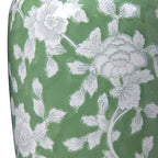 Spring Floral Ceramic Vase, Green and White Chinoiserie Vase with Hand-Painted Peony Design, 14 Inch Tall Decorative Vase for Home Decor, Table Centerpiece