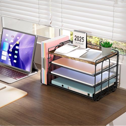 gianotter 4-Tier Paper Organizer With Magazine Holder, Desk Organizers and Accessories, Desk Accessories & Workspace Organizers, File Organizer for Office Supplies Storag (Wood, 4-Tier) - color: Wood, size: 4-Tier