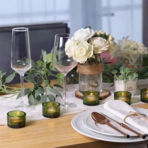Lanttu Green Tealight Candle Holder Set of 12, Small Votive Candle Holders for Table Centerpiece,Glass Tea Light Candles Holder for Party&Home,Wedding Decor(2''Dia*1.4''H) - color: Green