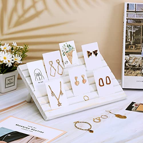 Blulu 31 Pack Wooden Earring Display Stand 7 Slots jewelry Display Holder with Earring Card for Selling Vendors Retail Show - color: Wash White, White