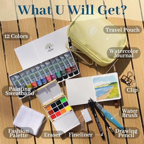 Funto Mini Watercolor Travel Set, 12-Color Refillable Travel Art Kit, All-in-One Mini Paint Supplies with Bag, Art Craft for All, Portable Water Color Paint for Beginners, lovers and Artists - style: Urban Set