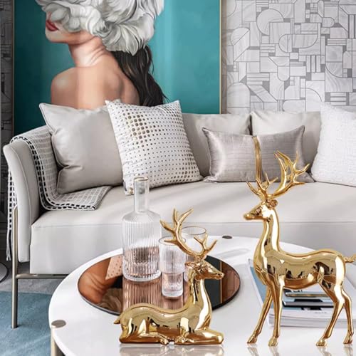 Statue Decorations Two Piece Set of Elk TV Cabinet Decoration, Light Luxury Home Decor, Living Room Electroplating Process, Wine Cabinet Decoration Home Decor Object(Rose Gold)