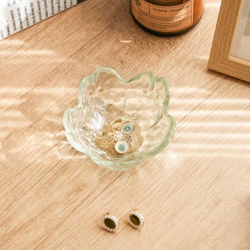 Light Green Flower Jewelry Ring Dish Tray,Decorative Glass Trinket Dish,Room Decor Aesthetic, Modern Accent Tray for Vanity (Light Green) - color: Light Green