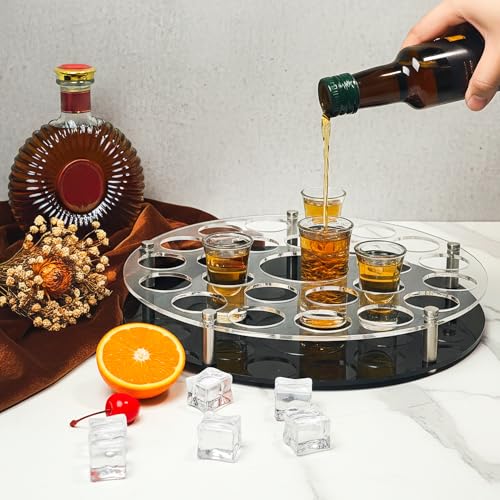 Round 36 Shot Glass Holder Acrylic Shot Glass Tray Holders Clear Organizer Wine Cup Serving Tray Cups Display Accessories for Party, Bar, Club,Large Hole: 1.77 Inch - style: 1.77 inch hole - round (36 Holes)