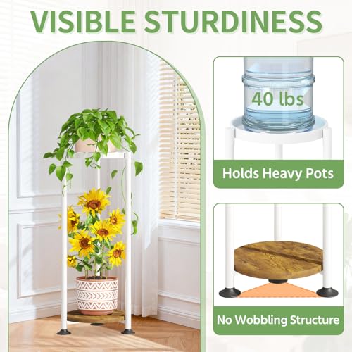 KMOTASUO 2 Tier White Plant Stand Indoor for Large Tall Heavy Duty Planter, Multiple Sturdy Metal Flower Corner Rack for Narrow House Floor, Iron Vertical Level Round Orchi Holder Organizer, Modern - color: White + Brown, size: 2 Tier
