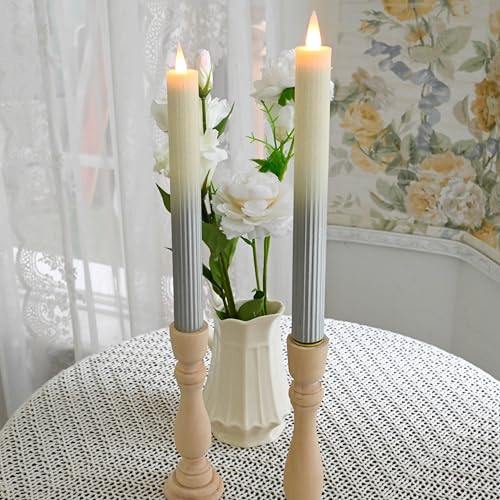 Flameless Taper Candles Flickering with Remote and Timer, 3D Moving Flame Taper Candle Battery Operated to 400 Hours, 9 Inch Window Candles, (Gradient Silver-Vertical Stripes) - color: Gradient Silver-Vertical Stripes