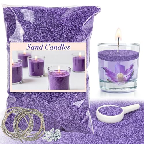 Sukh Deep Purple Candle Sand with Wick - 430G(0.94lb) Sand Candle with Wicks Refillable Candles for Weddings, Dating, Halloween, Christmas - color: Deep Purple