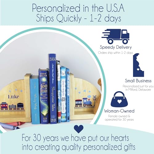 My Bambino Personalized Bookends Custom White Wood Book Ends for Children's Books Gift for Boys Book Shelf (Shark Tank) - color: Shark Tank