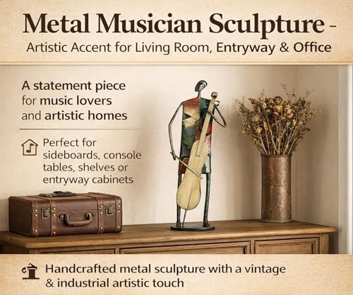 Modern Metal Musician Sculpture, Handmade Colorful Music Player Figurine, Abstract Iron Art Statue for Home Decor, Office Desk, Bookshelf, Living Room Decorations, Gift for Music Lovers (Cello) - color: Cello