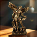 St. Michael The Archangel Statue – Bronze Resin Religious Figurine Depicting Saint Michael Defeating Evil – Christian Catholic Angel Sculpture for Home, Office, and Prayer Decor - size: 3.54 × 1.65 × 5.32 inches