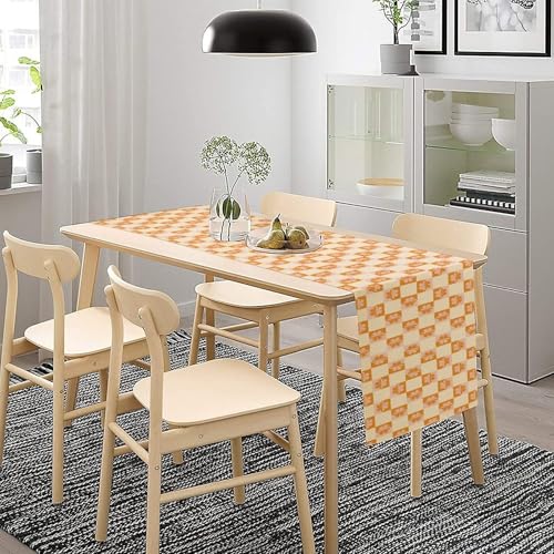 Pastel Checkered Flower Table Runner Cute Plaid Girls 70s Flower Aesthetic Funky Hippie Groovy Colorful Abstract for Kitchen Dining Table Home Party Decor Table Runners 13x36in - color: Beige-orange-2, size: 13x36in