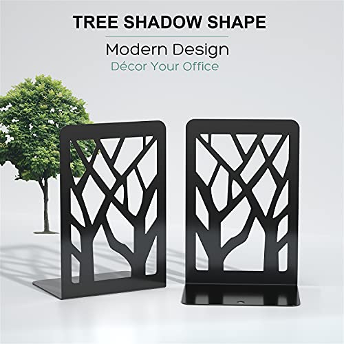 MaxGear Book Ends Tree Design Modern Bookends for Shelves, Non-Skid Bookend, Heavy Duty Metal Book Stopper for Books/CDs, Decorative Books Shelf for Home,7 x 4.7 x 3.5”, Black, 3 Pair/6 Pieces, Large - size: 3 Pairs