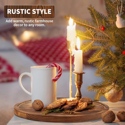 DEBETOOL Round Wooden Decorative Tray for Decor - Rustic Farmhouse Coffee Table Tray, Handmade Candle Holder Plate for Christmas Table Decorations and Centerpiece