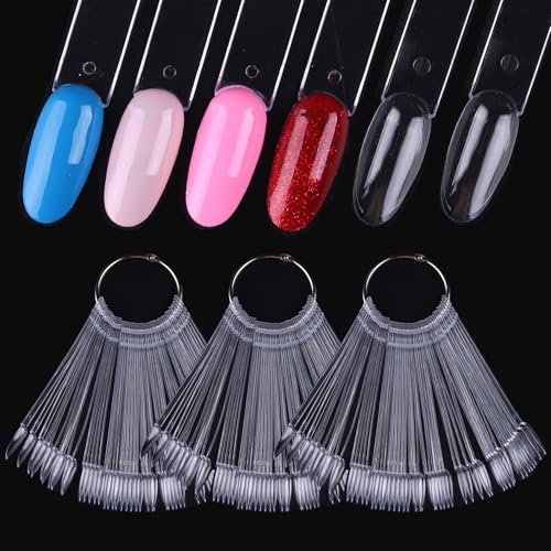 150 Pcs Nail Swatch Sticks with Ring, Clear Oval Nail Art Polish Color Display Practice Tips, Acrylic False Nail Sample Sticks Nail tech Supplies for Home or Salon Use - color: Clear Oval Shaped