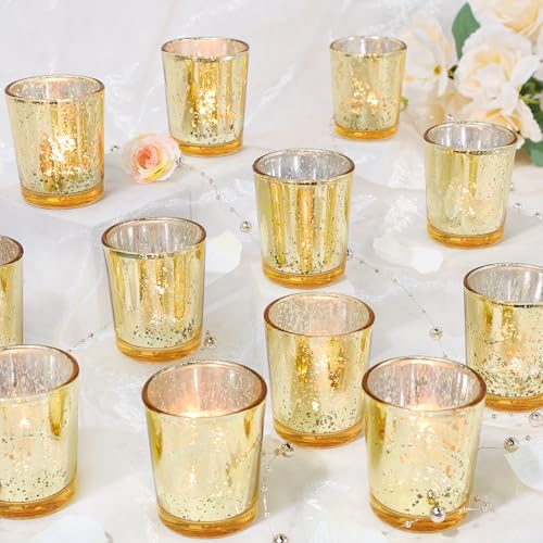 UPBUD Gold Votive Candle Holders Set of 24, Speckled Mercury Candle Holders for Wedding Gold Centerpiece Table Decorations, Tealight Candle Holder for Party Bridal Shower Decor, Home Decor - color: Gold