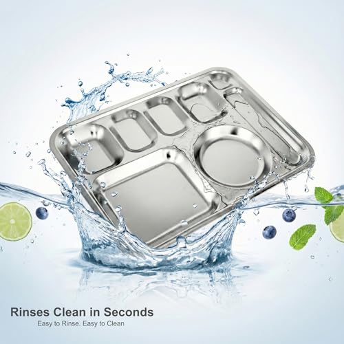 Korean Stainless Steel Divided Plates with Cutlery Slot for Adults, Premium 304, Electro-Polished, No Black Residue, BPA-Free, XL 8-Compartment Food Tray, Camping, Set of 2 - size: 8 Compartments