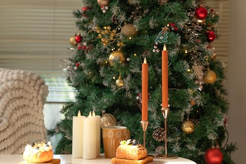 Flameless Taper Candles Flickering with Remote and Timer, 3D Moving Flame Taper Candle Battery Operated to 400 Hours, 9 Inch Window Candles, (Orange) - color: Orange