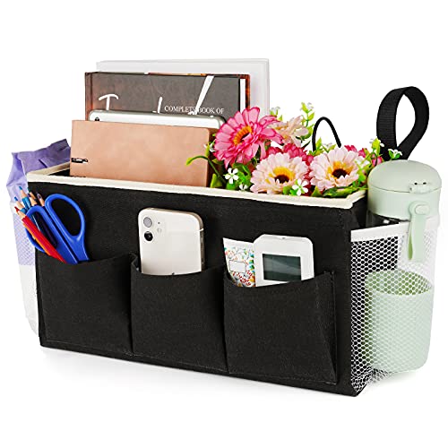 Lilithye Bedside Caddy Bedside Organizer Bedside Storage Caddy with Fixed Straps and Water Bottle Holder for Home College Dorm Bunk Bed Hospital Bed Crib Bed Rails (Black) - color: Black