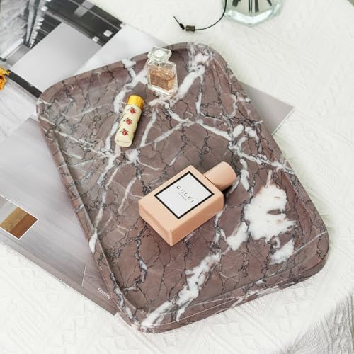 Koville Marble Tray, 12"x8" Marble Vanity Tray for Countertop Bathroom Kitchen Dresser, Decorative Catchall Trays for Perfume Jewelry, Rectangular Stone Serving Tray(Purple) - color: Purple