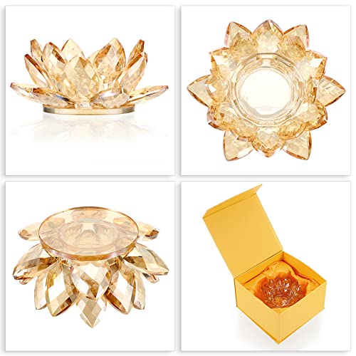 OwnMy Crystal Lotus Flower Tea Light Holder Lotus Petals Votive Candle Holder, Crystal Flower Tealight Candle Stand Candle Lamp for Wedding Table Centerpiece (Champagne Gold) - color: Champagne Gold