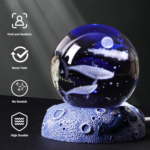 Whales 3D Crystal Ball Figurine, 2.4inch Oceans Glass Ball Gifts for Women, Sculpture Display Paperweight Keepsakes for Marine Organism Lover Home Decor - color: Whales