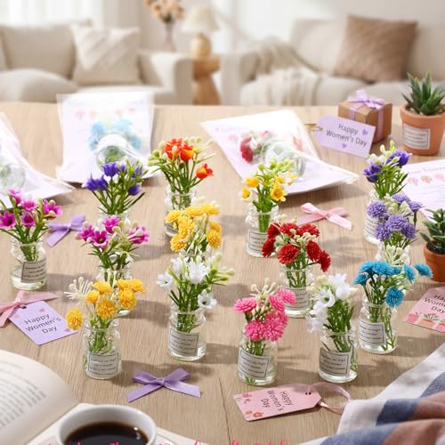 Xuhal 40 Sets Mothers Gift Set for Women Positive Mini Bud Vase with Flowers Positive Cards Motivational Office Desk Decor Gift for Mother Women Teacher Volunteer Employee Nurse Wedding