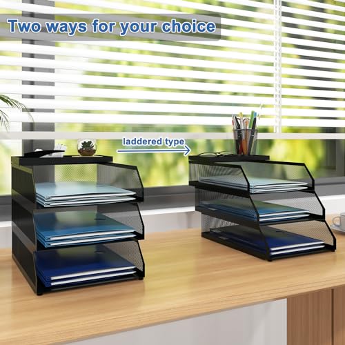 Natwind 3-Tier Desk Organizer,Desk Accessories, Stackable Paper Tray, Metal Mesh Desktop Organizer, Paper Sorter, Letter Trays,File Document Storage Rack for for Home, Office, School (Black) - color: Black, size: 3 tier