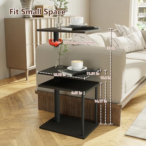 Faesun Swivel Side Table for Couch Arm, Adjustable C End Table for Recliner or Bed, Tv Trays with Storage Shelf for Small Spaces Small Nightstand Table for Living Room, Bedroom - color: Black