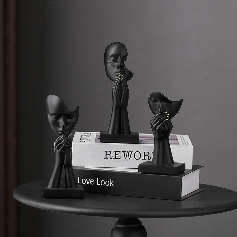 3-Piece Set of Thinker Statues, Gold and Silver Black Abstract Art Meditation Prayer Sculptures, Modern Home Decoration, Desktop Decoration, Home Or Office Decoration Art Gifts(Black) - color: Black