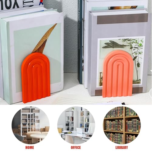 Harloon 4 Pcs Boho Arch Wooden Bookends, Decorative Rainbow Book Stoppers with Non-Slip Metal Base, 5x3x4 Inches, Cute Shelf Decor for Heavy Books, Home Office Study Desk Organizer(Vintage Color) - color: Vintage Color