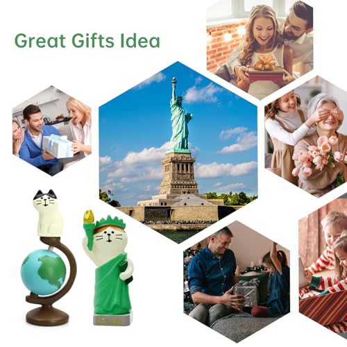 RAQWI Cute Mini Cat Holding the Torch Figurine Cute Cat Standing on Globe Figurine for Office, Home Decoration Perfect Cute Cat Gift for Cat Lovers - style: Globe